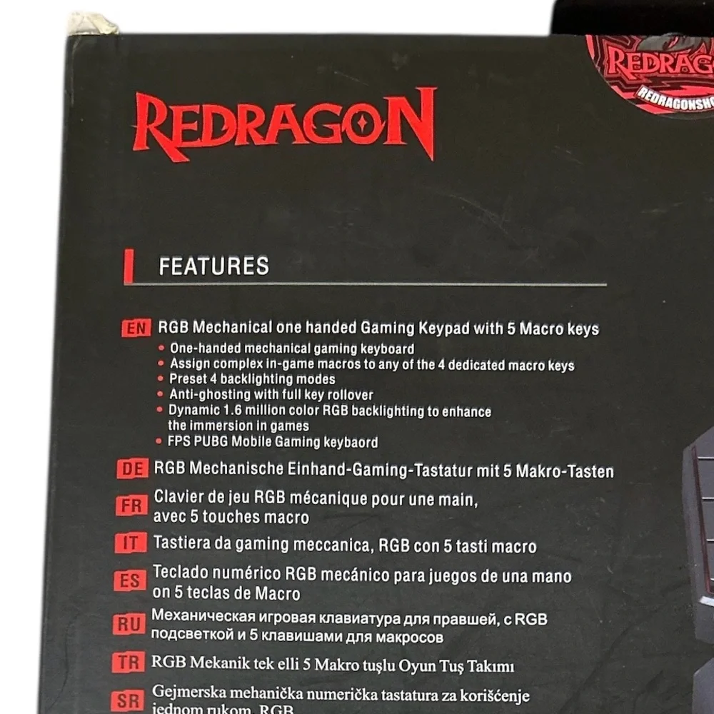 Redragon DITI One-handed RGB Mechanical Gaming Keyboard - Unused/Open Box